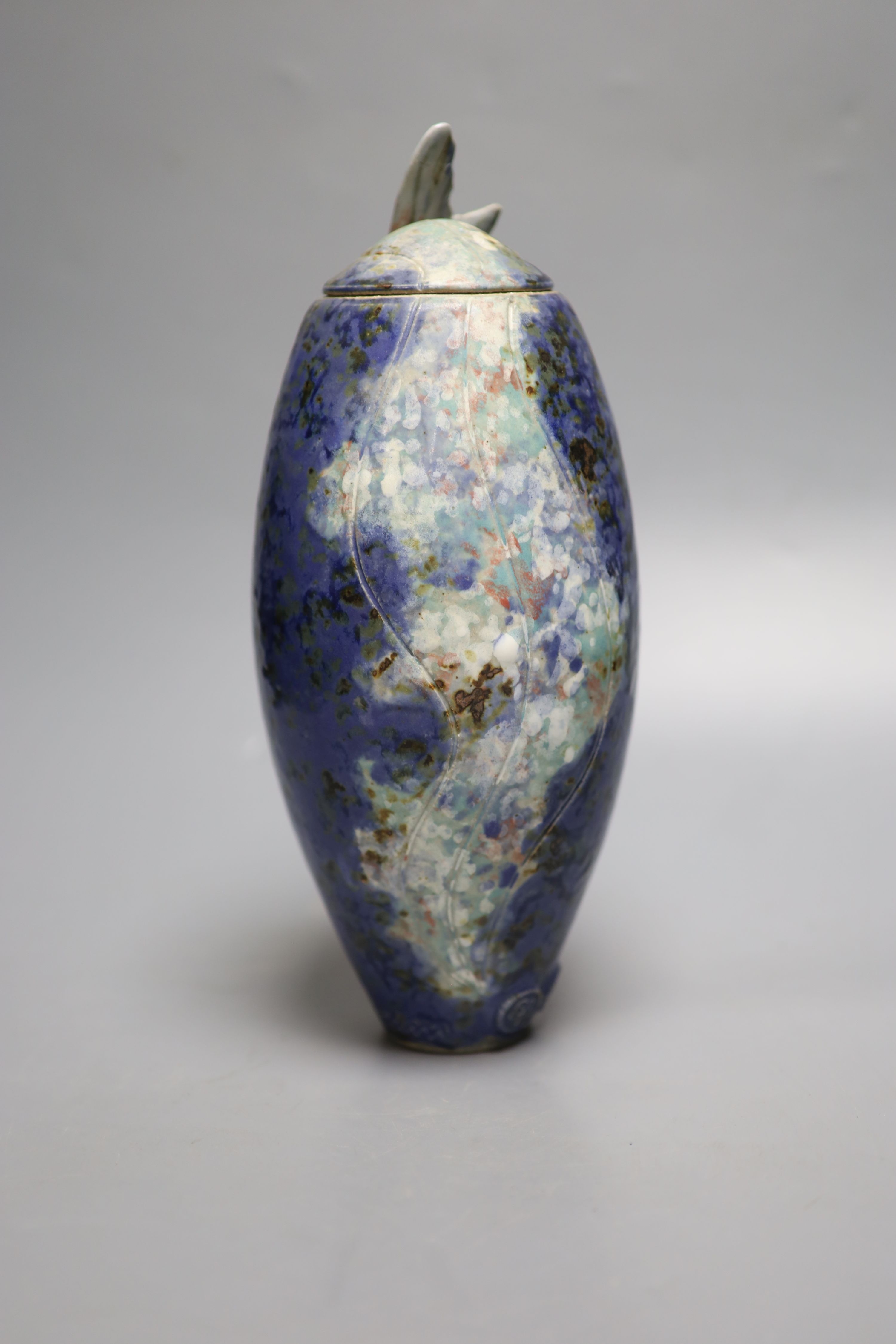Roger Cockfan pottery fish vase and cover, height 29cm